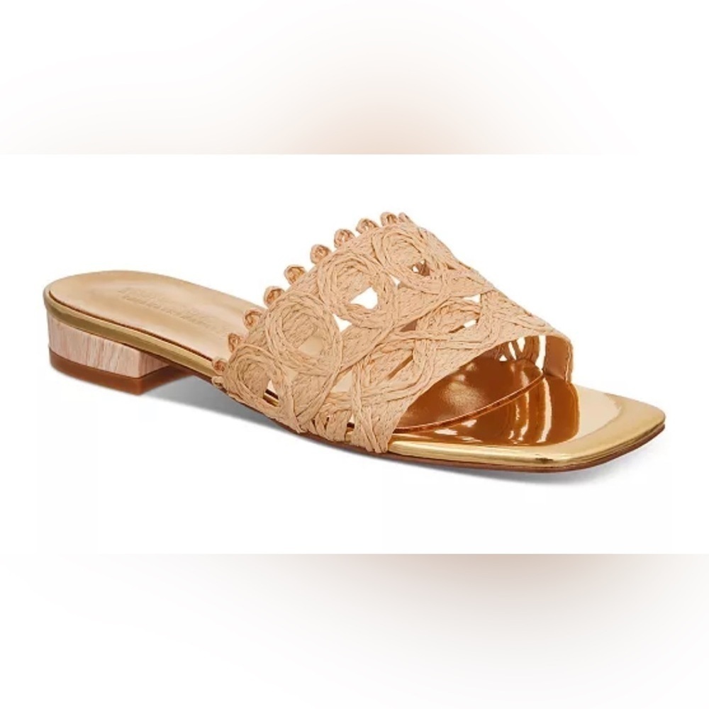 NWOT Things II Come Size 12 Women's Tavita Slide Wood Heel Straw Flat Sandals‎